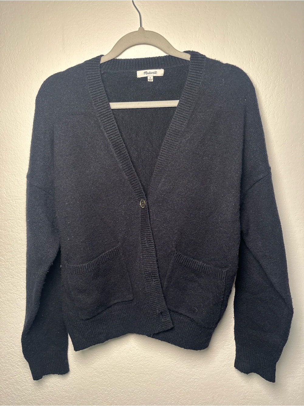 Madewell Navy V-Neck Button Cardigan with Pockets